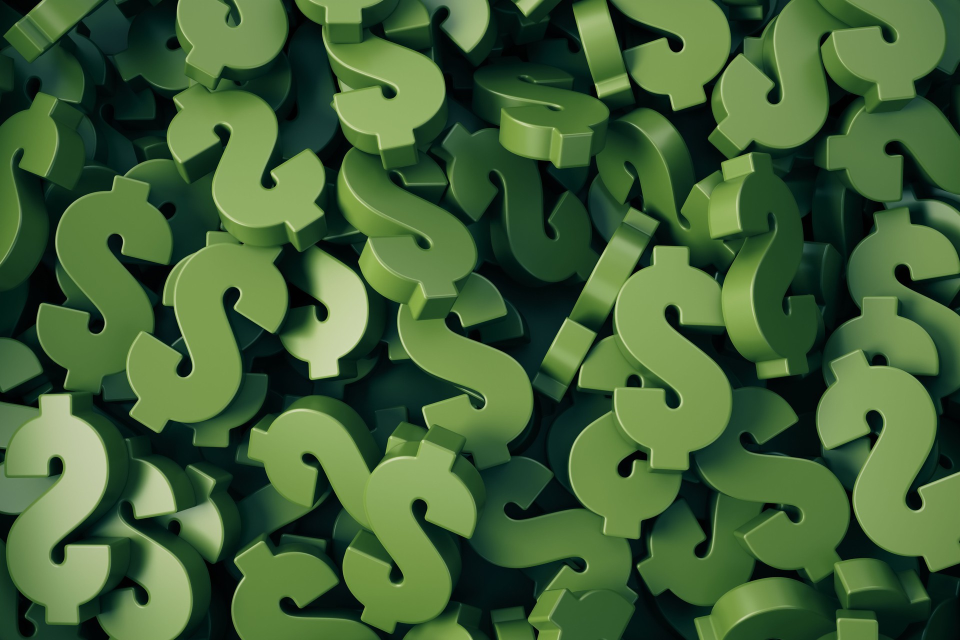 Green colored dollar symbol stacks on background